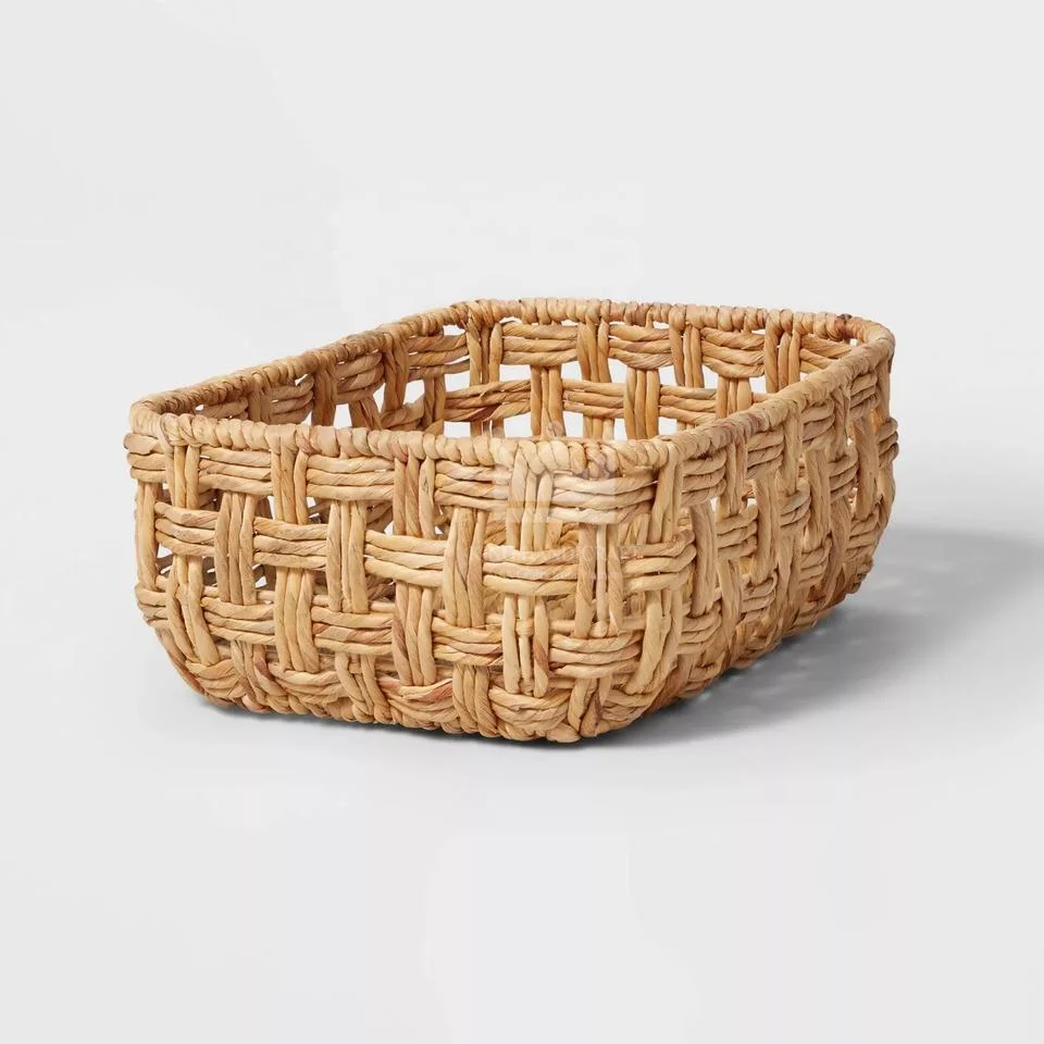 Natural Rattan Water Hyacinth Storage Basket With Wooden Handle - Storage Organizer Holder And