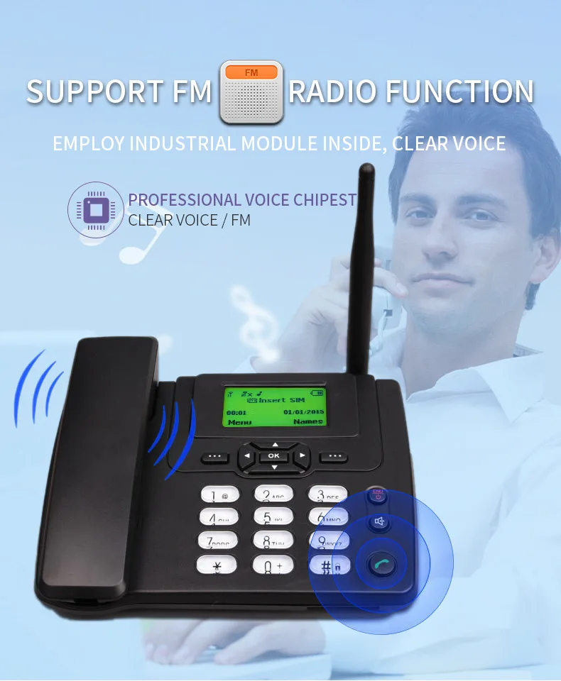 Gsm Landline Wireless Phone Fwp Sim Card And Ets3125i Desk Cordless Telephone Set With Fm Radio