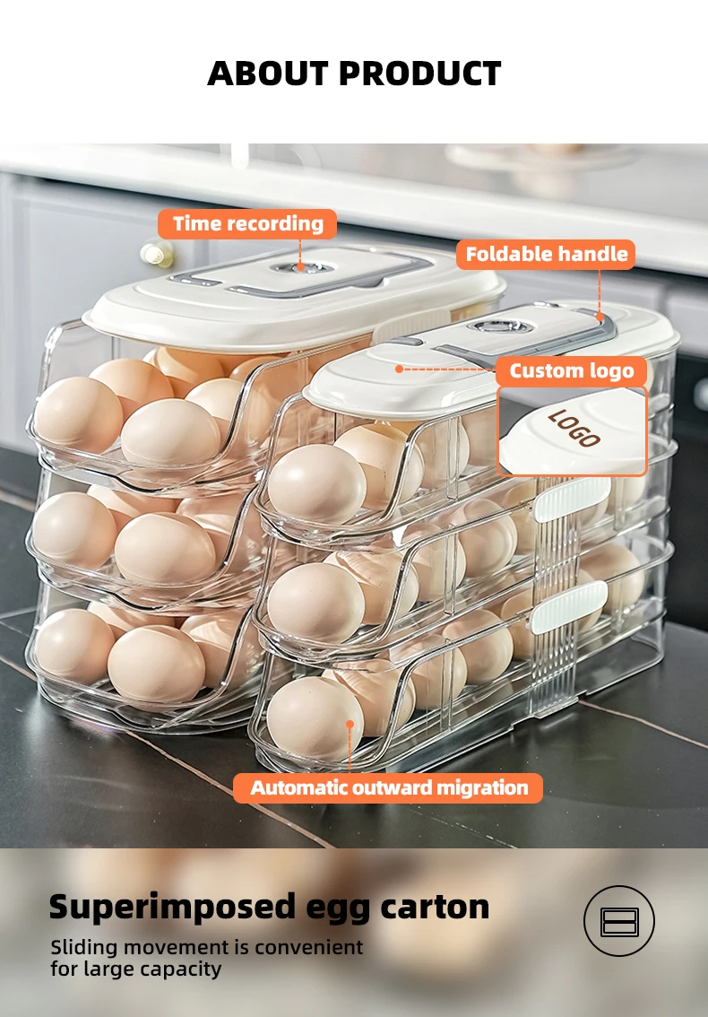 double row egg holder easy to take fridge egg organizer with concealed handle-1