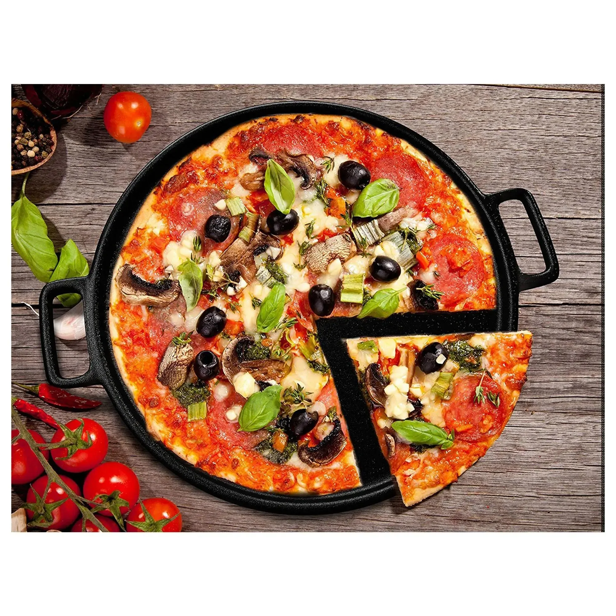 Homemade Pizza on Wood Background