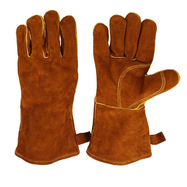OM17 Hot Sale Heat-Resistant Leather Oven Mitts - Gloves for Kitchen Cooking, BBQ Grilling, and Welding Work Protection