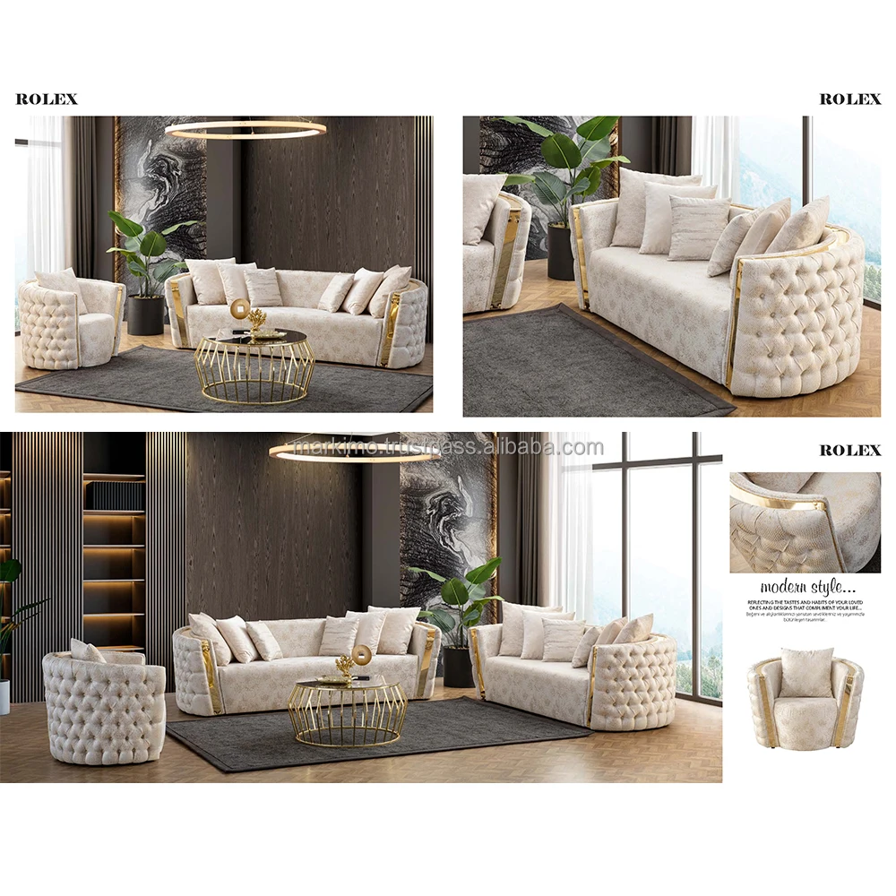 Turkish Style Sofa Set Tufted Upholstered Curve Sofa Curved Coach