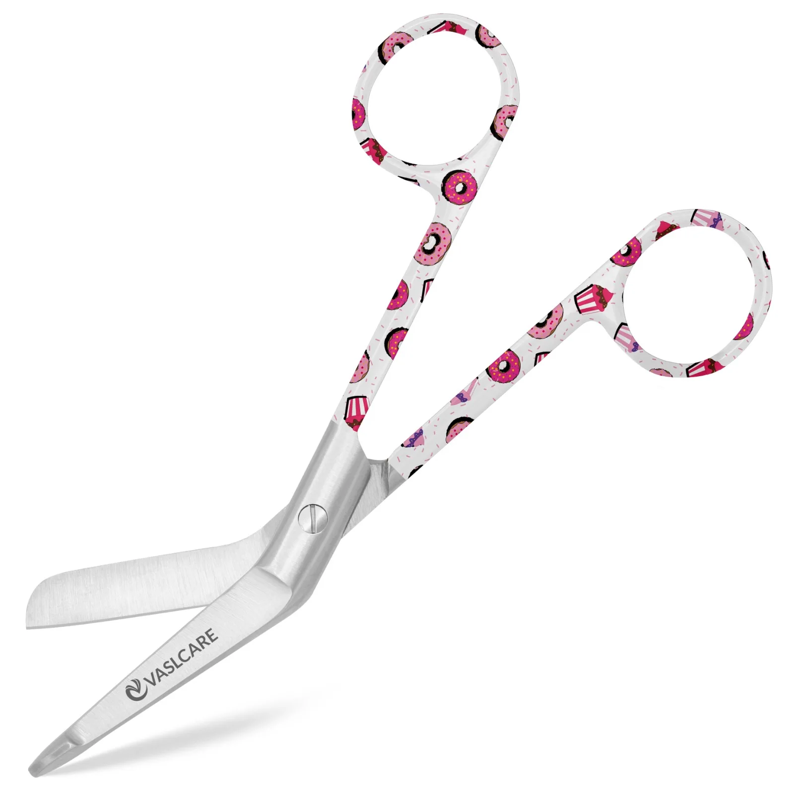 Donuts Pattern Handle Stainless Steel Bandage Scissors Blunt Tips Sharp Cutting Edge Angled Blades Manual CE Certified Medical