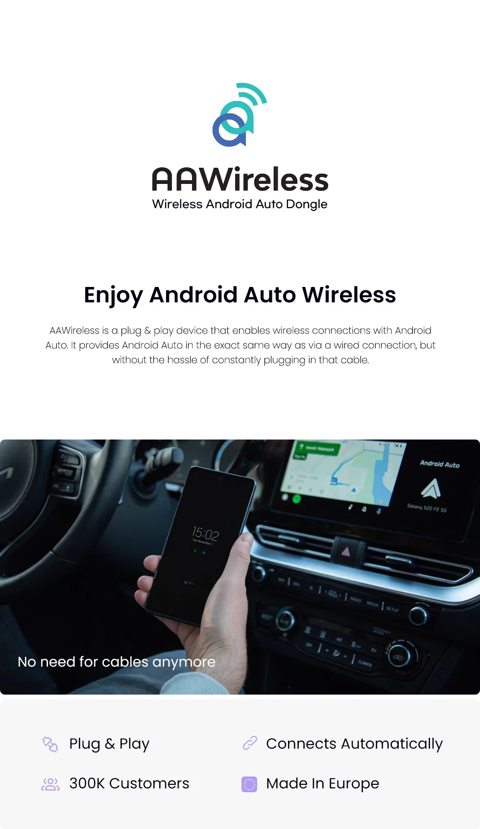 2024 New Wireless Android Auto Adapter Dongle For Cars Aawireless Usb 