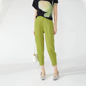 Fast Shipping Women's Fashion Pants High Quality Stretch Design Casual Pants Miyake Pleated Pants