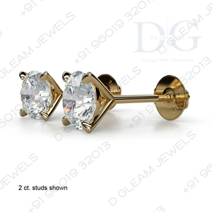 Trendy White Gold Diamond Stud Earrings 2.00 CT Lab Grown Lab Diamond Martini 4 Prong Setting Wedding Pushback Gift