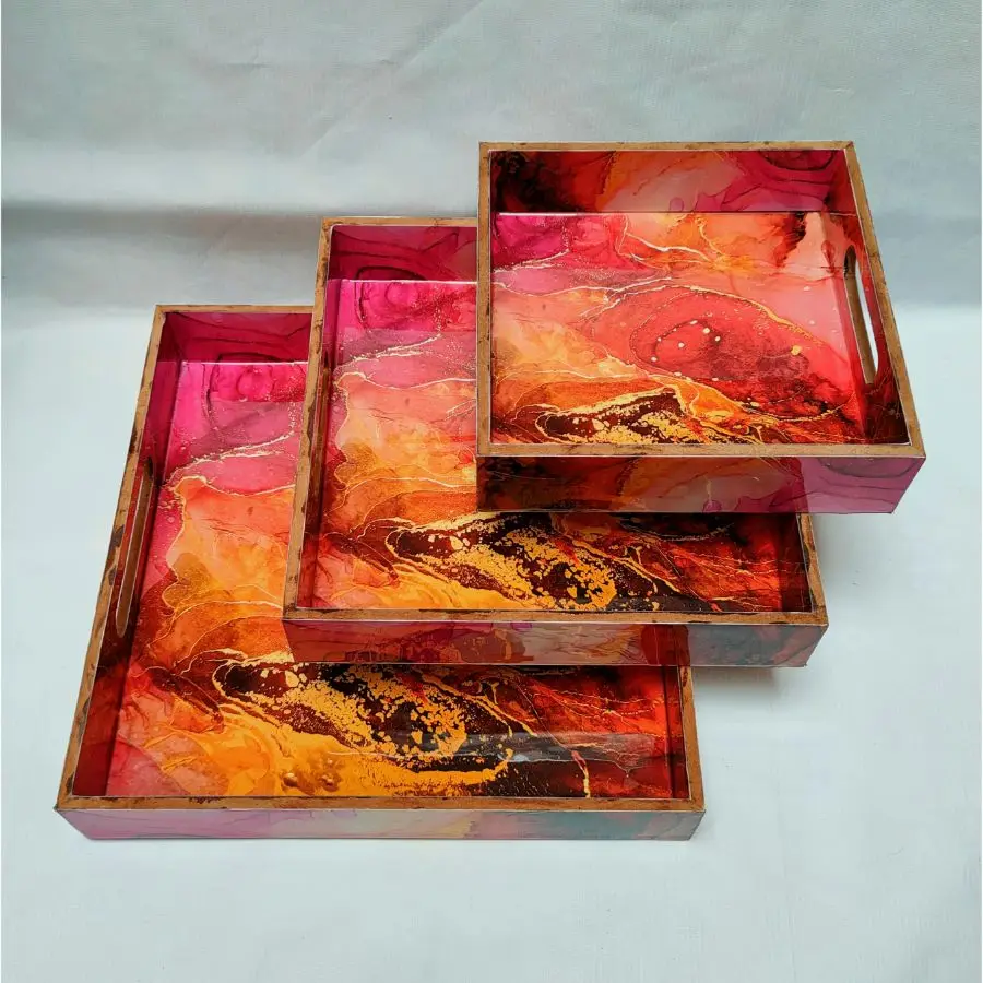 Wooden Serving Trays Set Three Custom Piece Meena Printed Wholesale