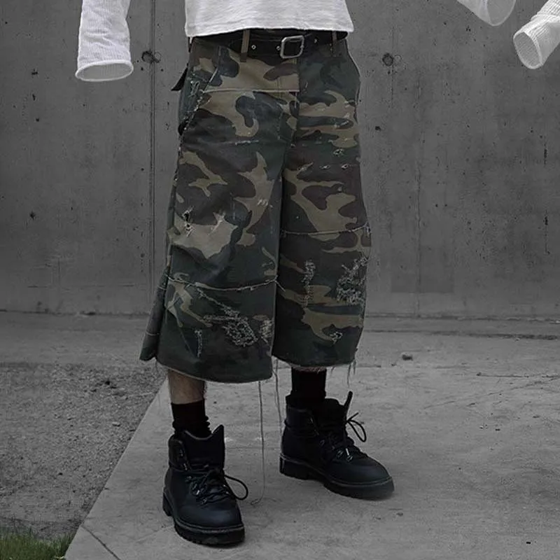 Custom Plus Size Men's Distressed Camouflage Shorts Oem