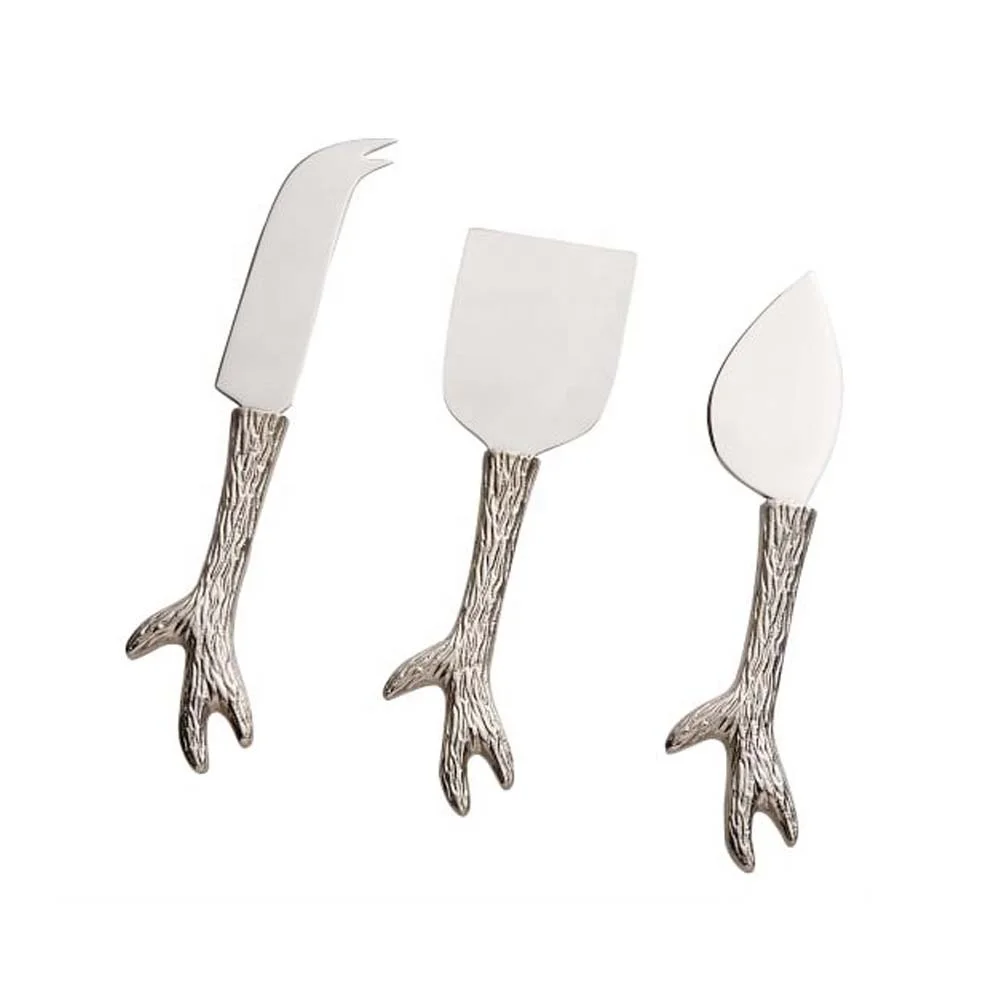 Factory Supply Gold Plated Stainless Steel Spreader with Solid Round Handle Cheese Set