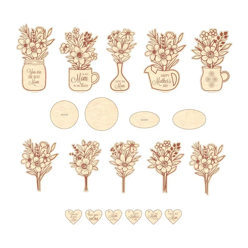 Latest Model Customized Logo Wooden Standing Flower Pot UV Printed Photo Frame for Mother's Day Perfect Gift Photos Souvenirs