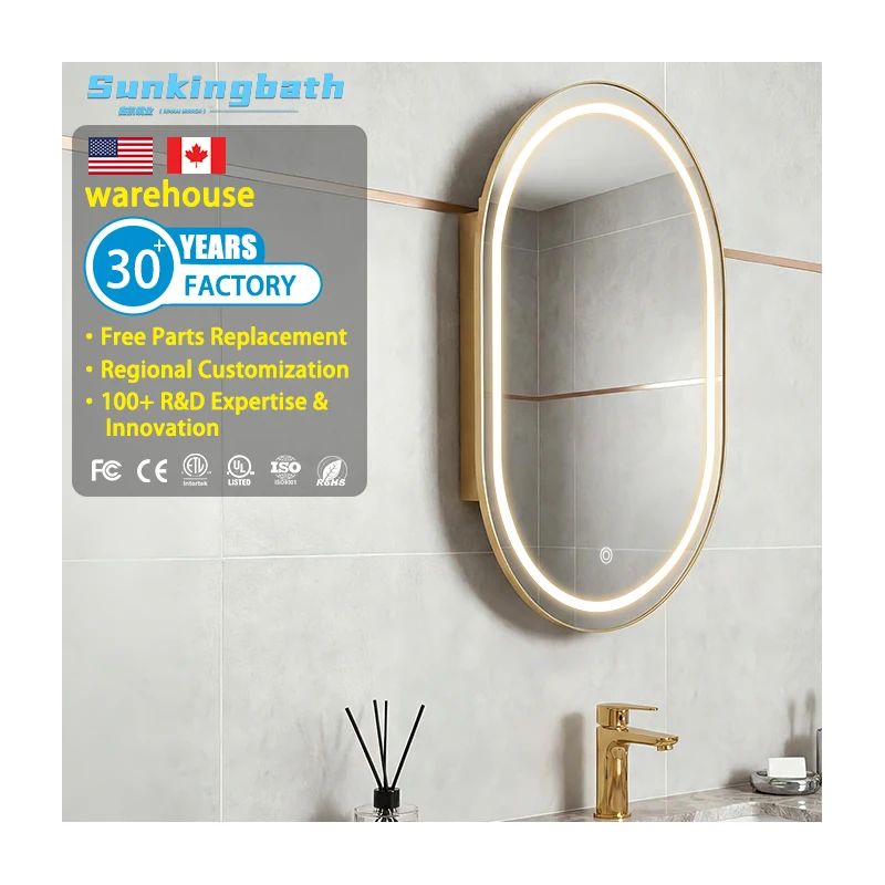 3 Color Temperature Dimmable Lighting Gold Bathroom Vanity Cabinet Bathroom Medicine Cabinet Mirror with Led Light for Hotel