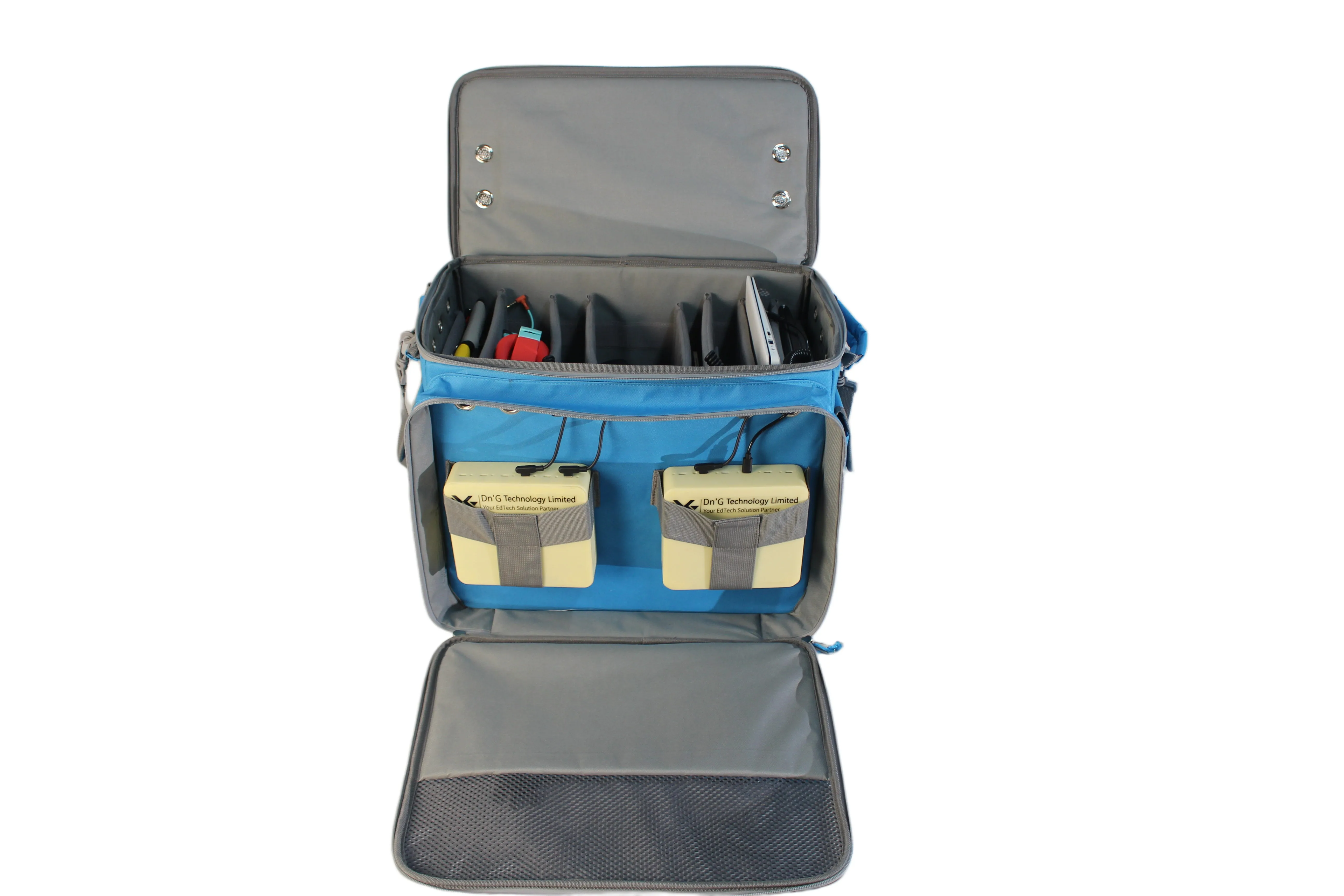 Cabby-228 open case with devices and portable power modules