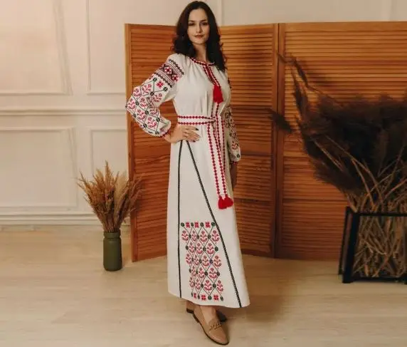 Cool white and red Ukrainian Embroidered Casual Dress for Women and Girls  Embroidered Loose Fit Midi Length for Spring Autumn| Alibaba.com