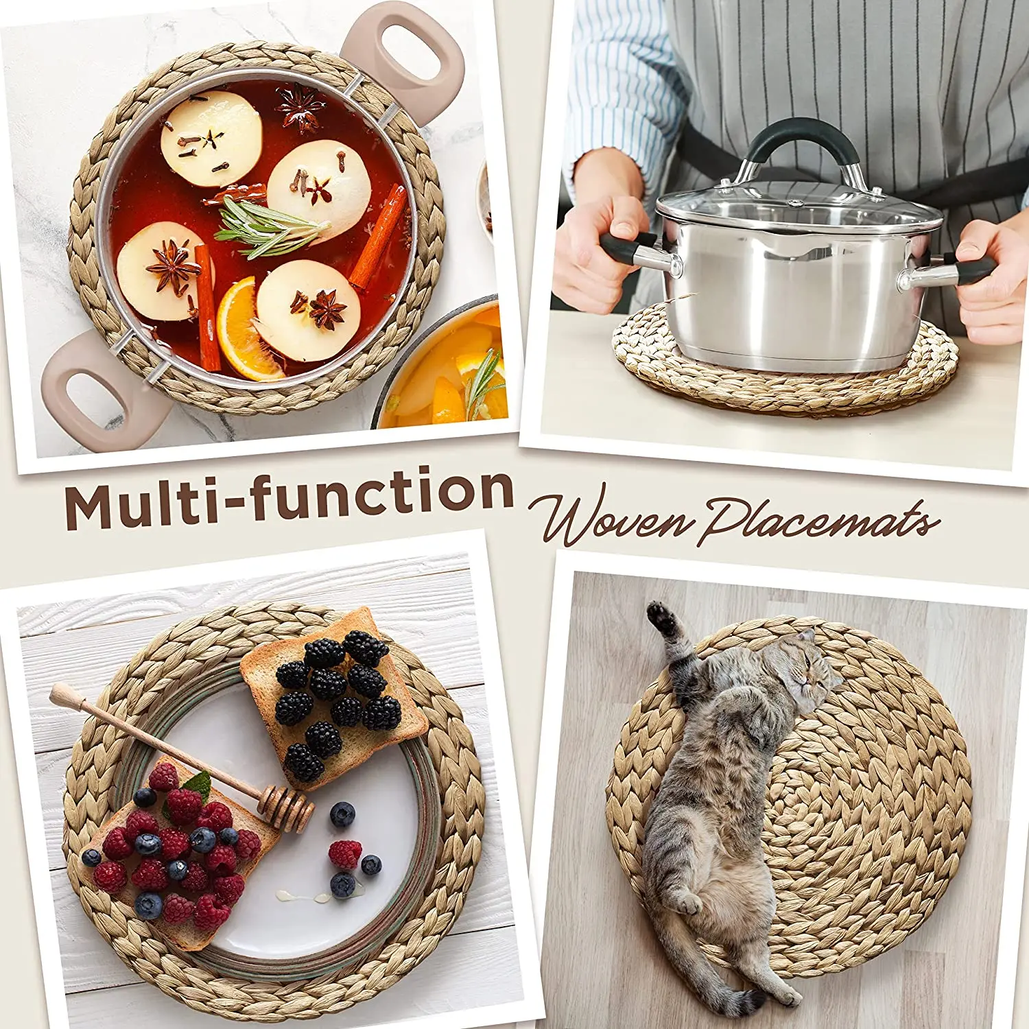 Vietnamese Natural Large Handmade Woven Placemats Round Natural Water