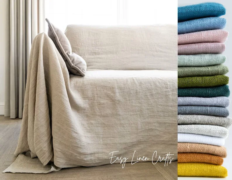 Rustic Boho Chic Natural Linen Sofa Slipcover Chic Bohemian Coverlet for Bedroom with Washable Linen Chic Bohemian Look