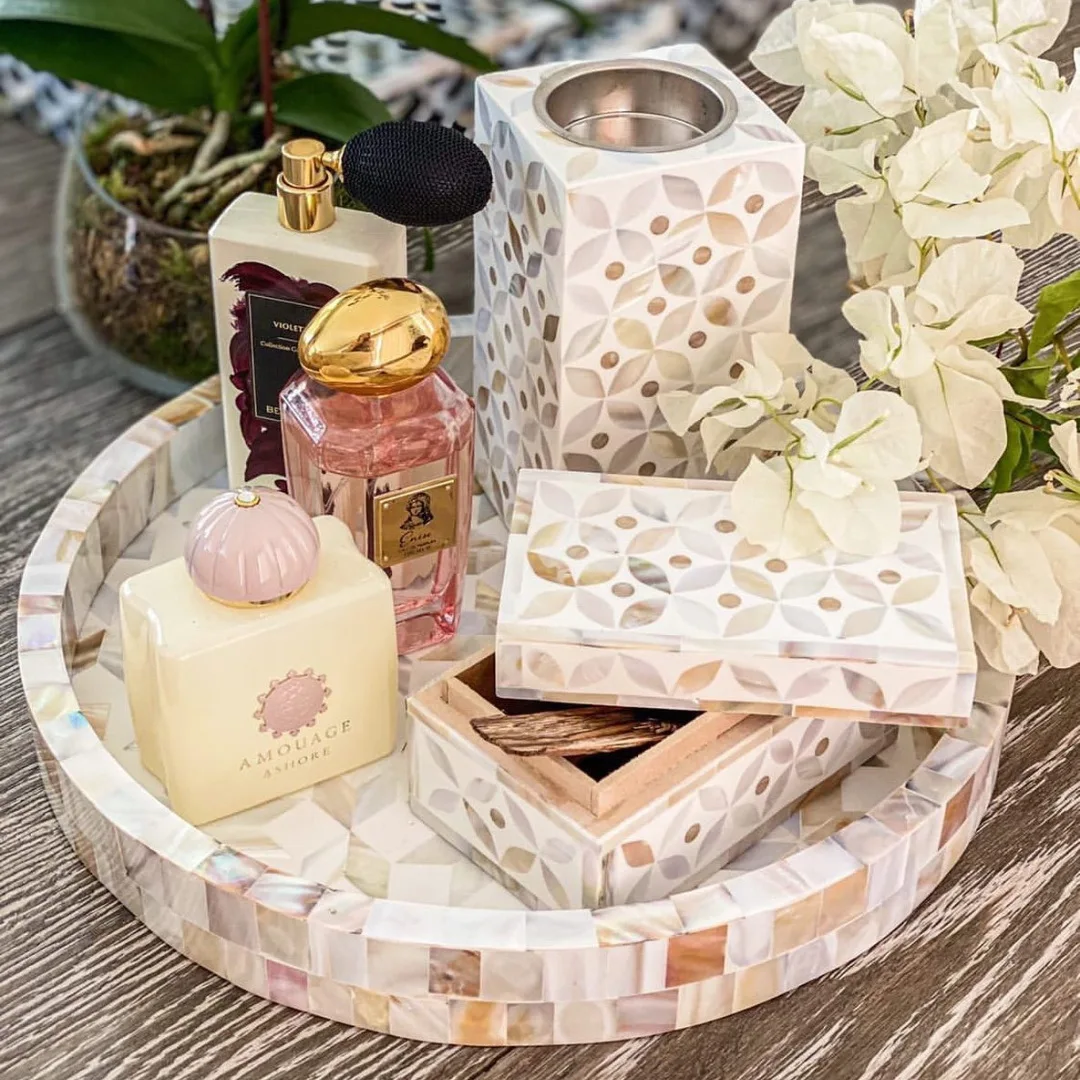 Factory Direct Mother of Pearl Inlay Bakhoor Mabkhara Bone Inlay Burner 2023 MOP Tray Medkhan Resin Box Burner Mubkhar Gift Set