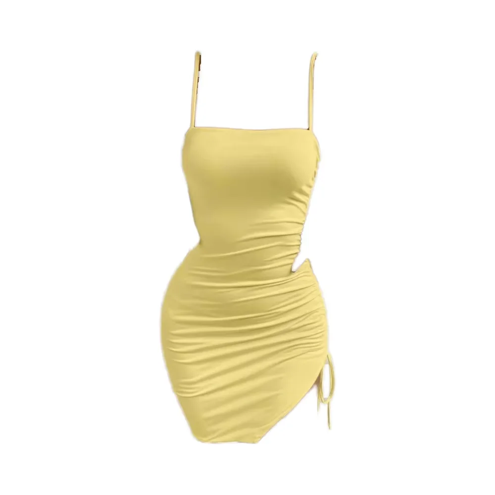 Sexy Prive Plus Size Thermal Drawstring Side Split Hem Cami Bodycon Dress  Womens Slim Fit Casual Spring Sleeveless Fashion