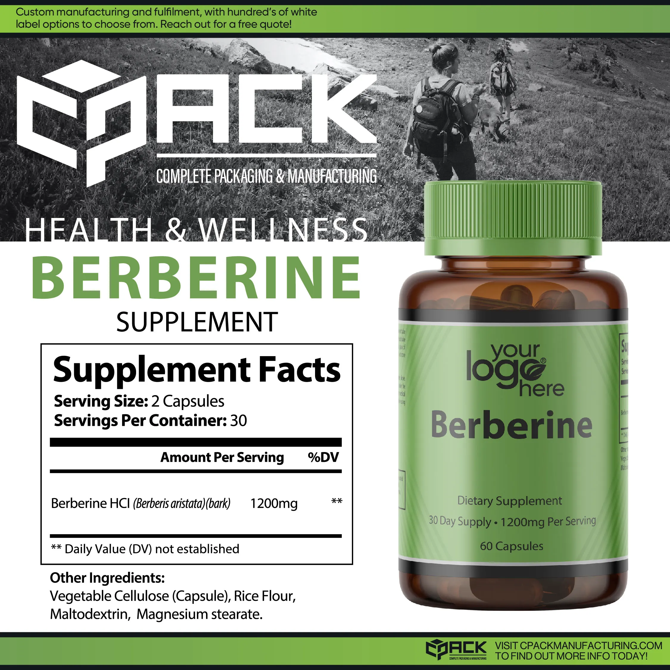 Manufactured USA OEM Available Custom Logo High Quality Natural Dietary Supplement Berberine Capsules Promote Digestion Adult