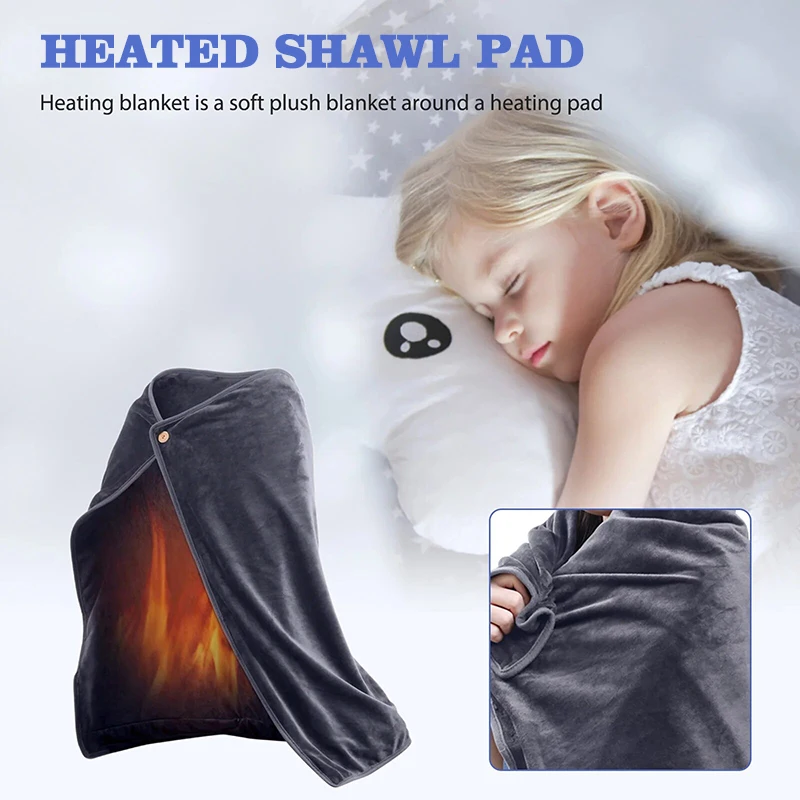 wholesale wearable electric heated throw blanket shawl 3 gears adjustable electric blanket back neck for winter