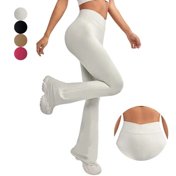 Flare Leggings Crossover Yoga Pants with Tummy Control High-Waisted and Wide Leg Leggings