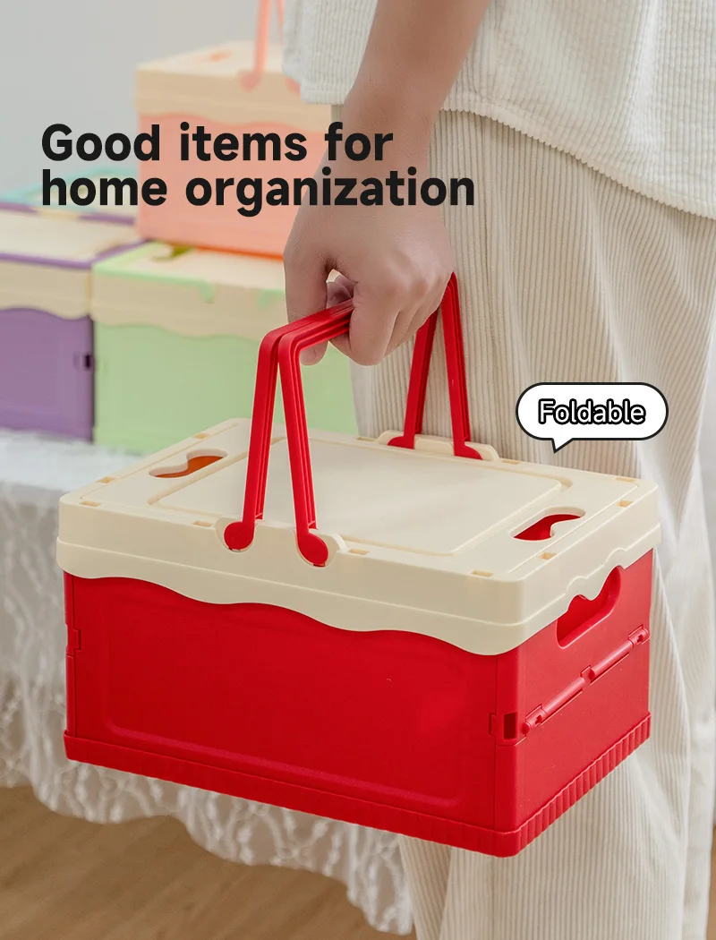 item no6008 new arrival large size household durable reliable stackable plastic folding collapsible storage crate with lid and handle-1