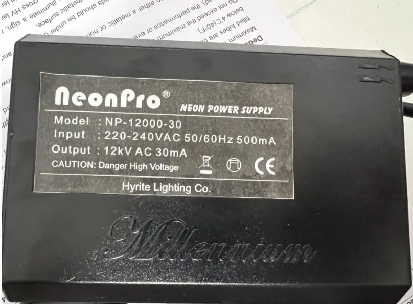 Neon Sign Power Transformer – 10KV 30mA, 110V Input, Waterproof, With ON/OFF Switch For Indoor/Outdoor Signs