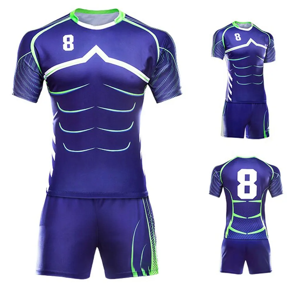 Rugby Uniforms Mens Oem Sublimation Custom Training Clothes Blue Sport Wear Rugby Kits Rugby 5722