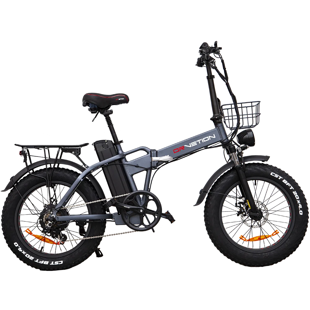 DrVetion At20 Black-Gray Electric Fat Bike 48V 750W up to 45km/h with 10AH/15AH/20AH Motor Options