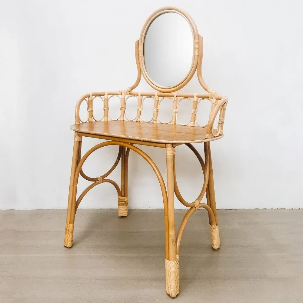 Top-Produkt Rattan-Schminktisch Natrlicher Bambus-Schminktisch  Vintage-Make-up-Kommode Mbel