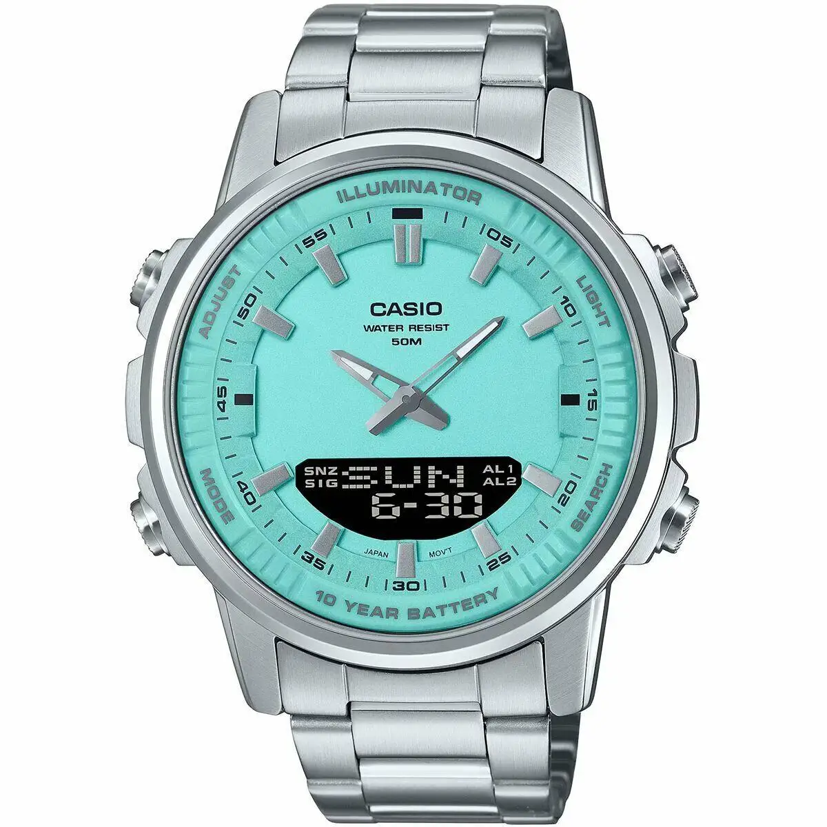 Casio AMW-880D-2A2VDF Quartz Steel Gray Turquoise Dial 47mm Men's Wristwatch