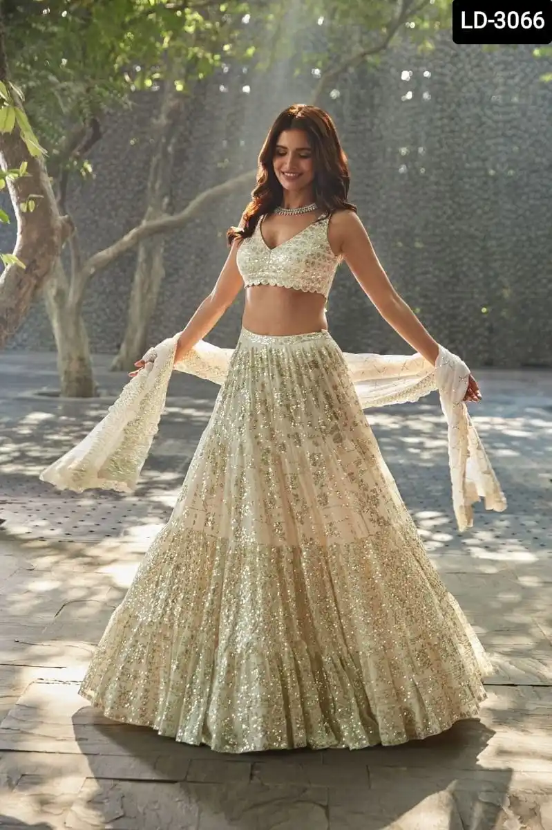 Heavy Designer Georgette Material Embellished with Sequence and Thread Embroidery Work White Color Lehenga Choli for Women Wear