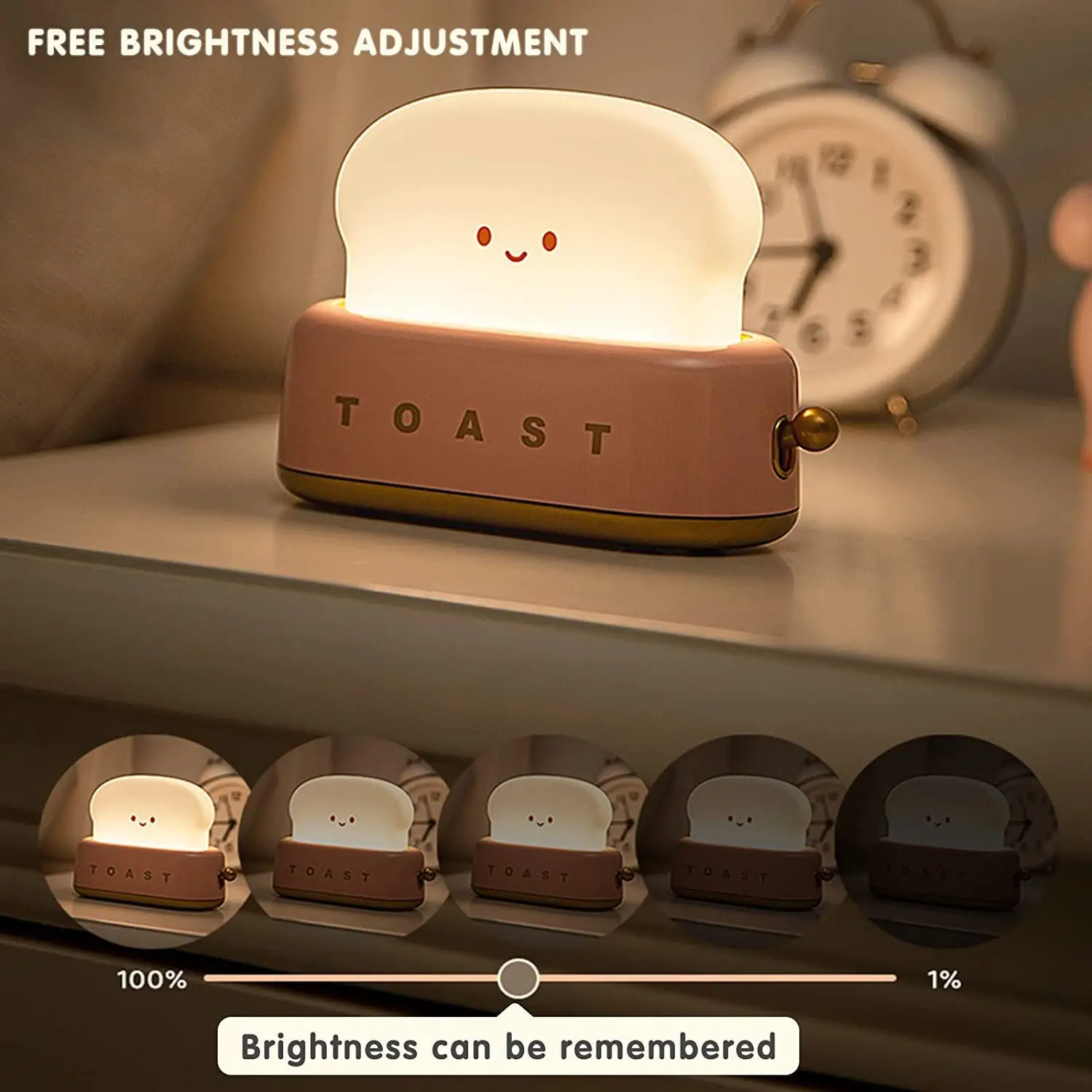 Decorative 3D Toaster Lamp Dimmable Baby Room Led Kids Gift Rechargeable Portable Night Light Bread  Mini Decor Lamp details