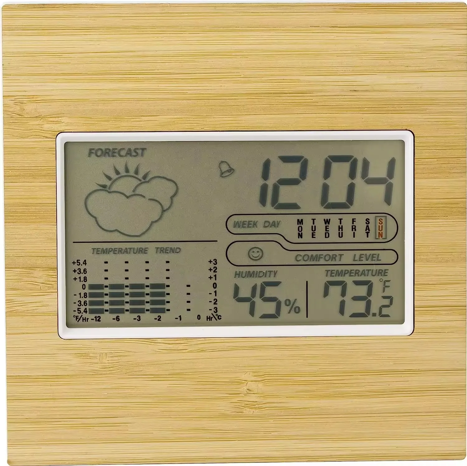 Popular New Natural Bamboo Weather Station Eco-friendly Multi-functional LCD Digital Calendar Alarm Clock