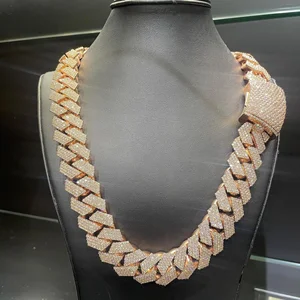 High Quality Customized 22mm Iced Cuban Link Hip Hop Lab Grown Moissanite Chain Sterling Silver Rose Gold Plated D VVS Quality