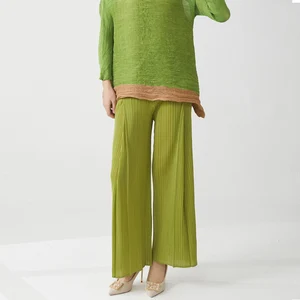 Miyake Korean Casual Pleated Palazzo Pants Summer Autumn Wide Leg Trousers Loose Big Size Harem Pants Elastic Long Style