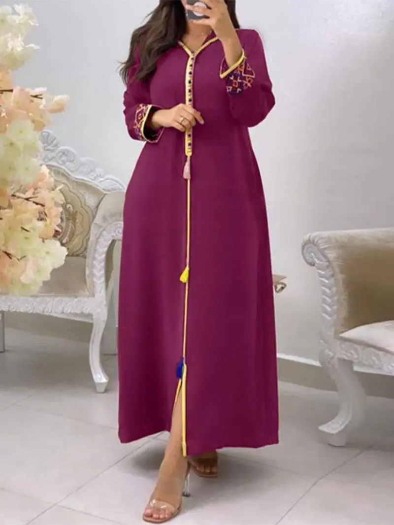 Hijab Jellaba Dress Women Embroidery Floral Hooded Long Sleeve Dubai