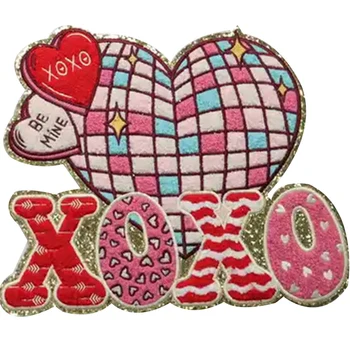 High Quality Valentine's Day Big Chenille Letter Patches Iron on Custom Hot Pink Be Mine for Women Girl Clothes