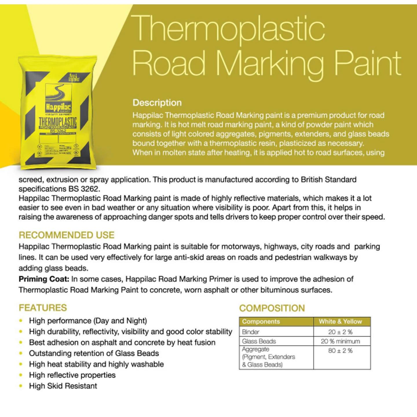 High Adhesion Highway Safety Reflective Coating Powder Luminous Thermoplastic Road Line Marking Paint Mixed Glass Beads Acrylic