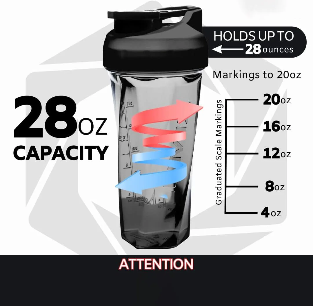Vortex Blender Shaker Bottle Holds Upto 28oz No Blending Ball Or