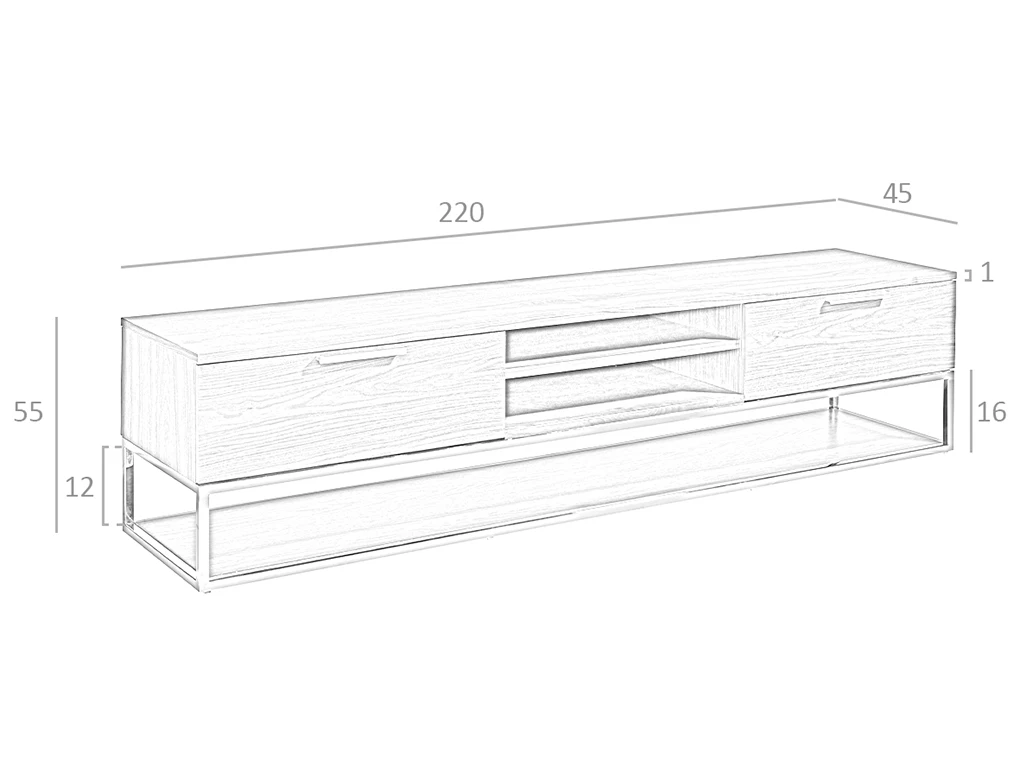Tv In Walnut Veneered Wood With Two Drawers And A Shelf With