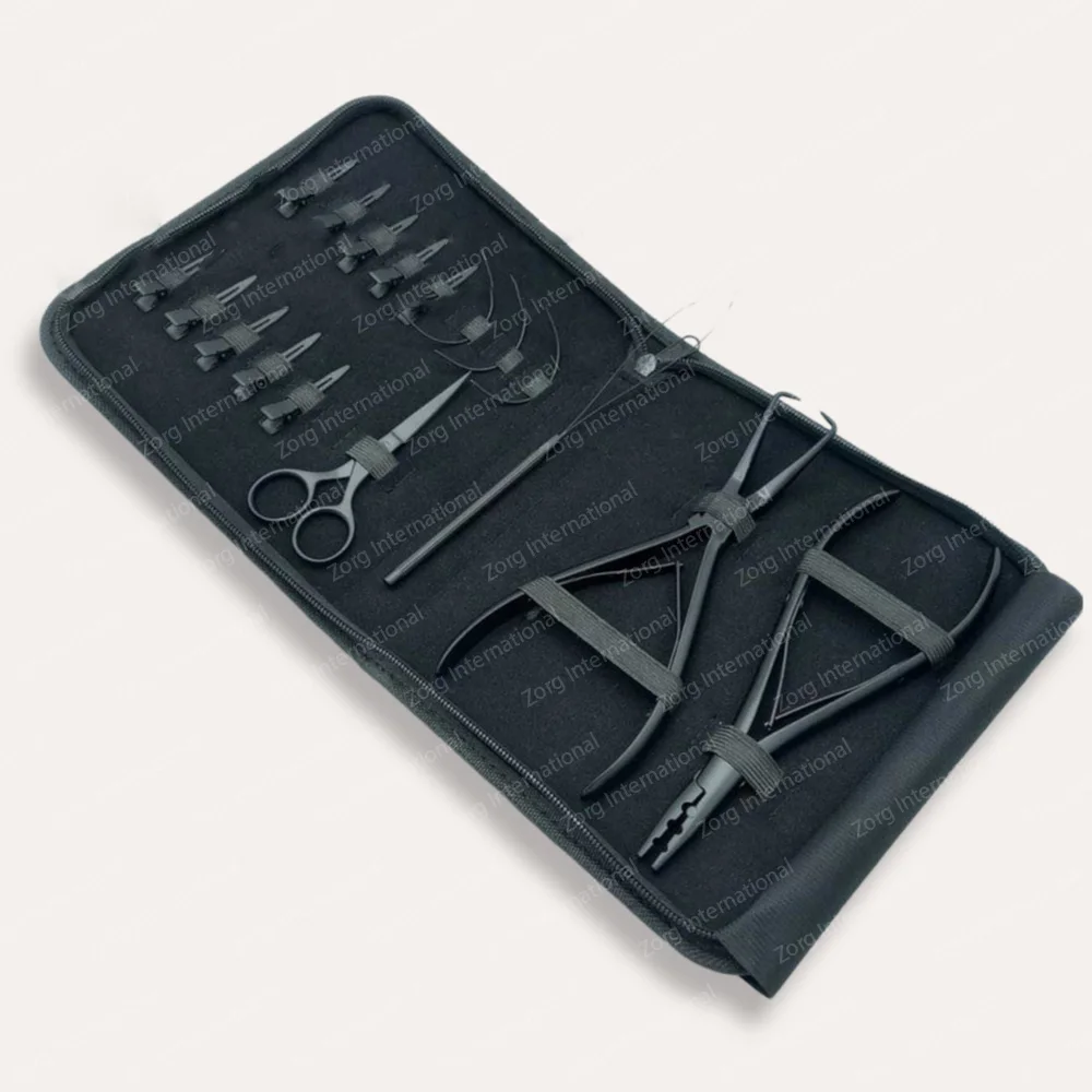 Matt Black Hair Extension Tool Kit Pliers Micro Rings With Loop Needles