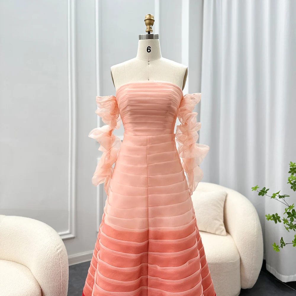 Jancember SF061 Formal Ruched Gradient Color Off Shoulder Evening Party Prom Dresses for Women