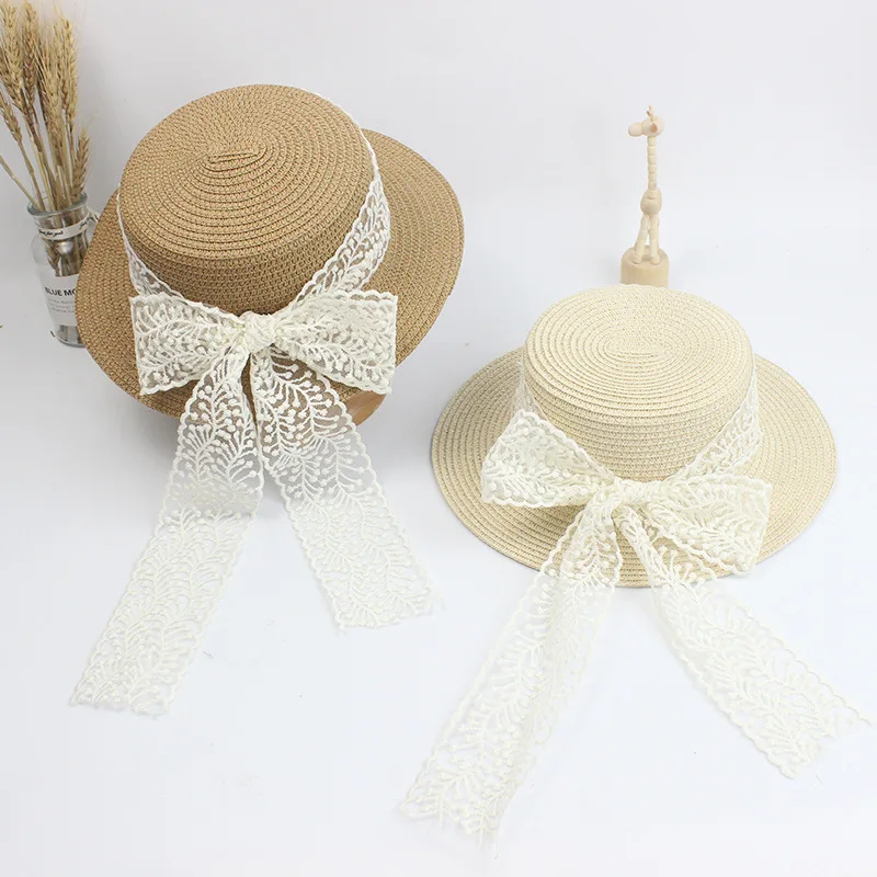 straw lace bow hat