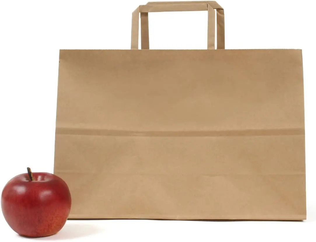 Economic Kraft Brown Paper Bag Bulk Flat Handle Paper Shopping Bag