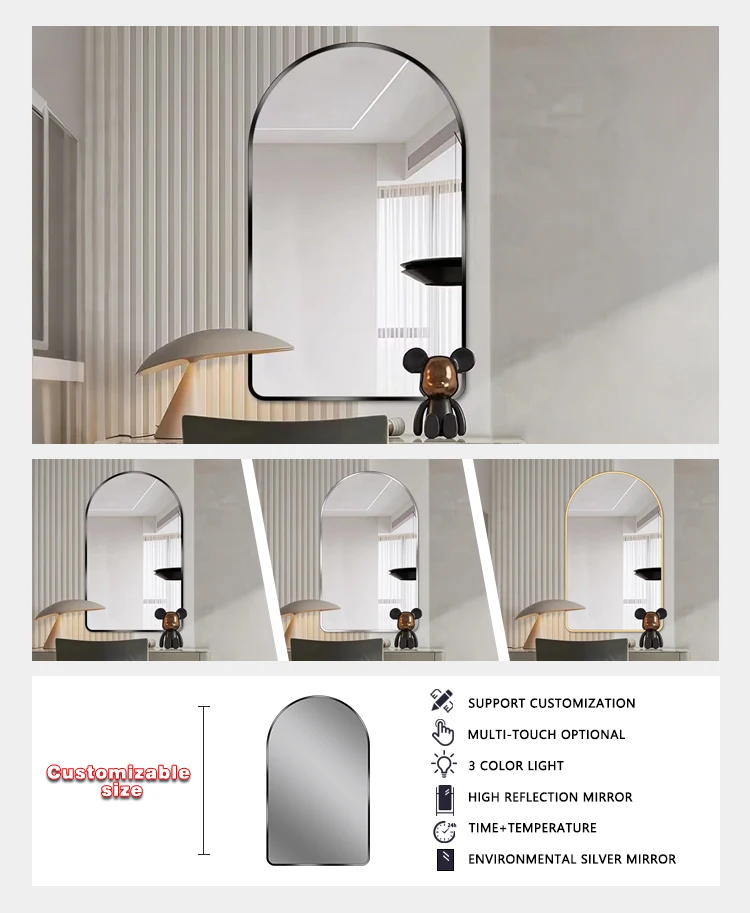 product customized arched aluminum frame bathroom mirror decorative wall mount mirror modern home mirror for hotel project-7