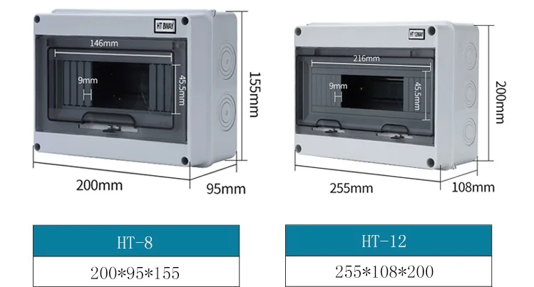 HT-2 IP65 ABS 2 Way Distribution Protection Box 2 Modules Waterproof MCB Circuit Breaker Distribution Box for Indoor and Outdoor