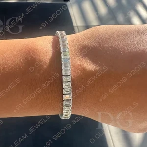 14K Yellow Gold Emerald Cut Diamond Tennis Bracelet Classic Style 14 Carat Solid Gold Handmade