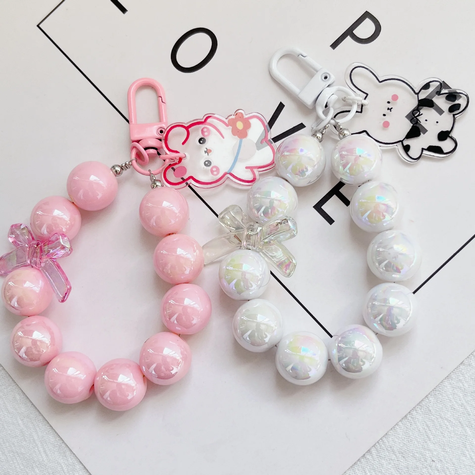 Cute Rabbit Cartoon Keychain DIY Crystal Beaded Accessory