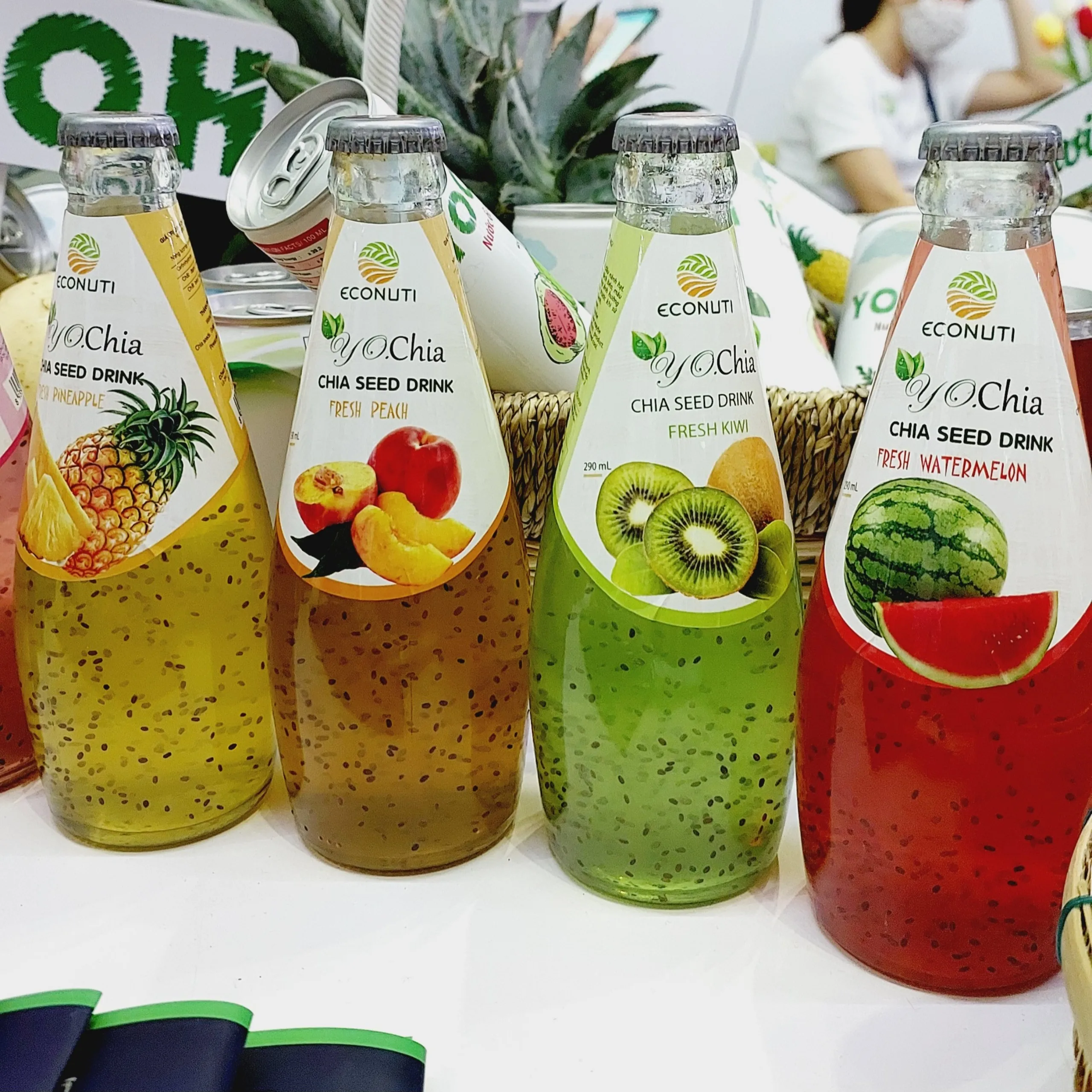 Напиток из семян Чиа натуральный фруктовый вкус киви стеклянная бутылка 280 мл OEM заводская цена