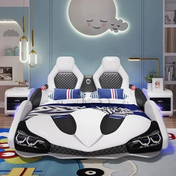 Modern Kids Bedroom Furniture Set Wooden Queen Size Adult Race Car Bed Custom Logo Baby Bed Wood Contemporary Children's Beds